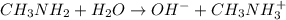 CH_3NH_2+H_2O\rightarrow OH^-+CH_3NH_3^+