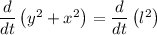 \dfrac{d}{dt}\left(y^2+x^2\right)=\dfrac{d}{dt}\left(l^2\right)