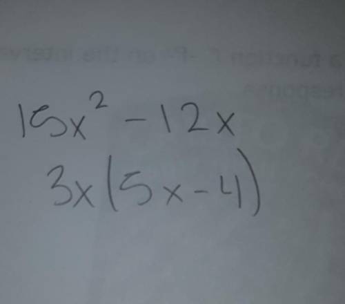 Find the common factor of all the terms of the polynomial  15x^2-12x