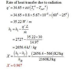 1. Saturated steam at 4 bars absolute pressure with a mean velocity of 3 m/s flows through a horizon