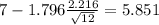 7-1.796\frac{2.216}{\sqrt{12}}=5.851