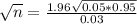 \sqrt{n} = \frac{1.96\sqrt{0.05*0.95}}{0.03}