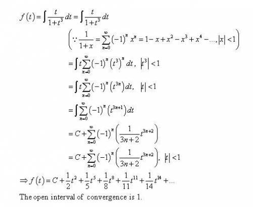 For the following indefinite integral, find the full power series centered at t=0 and then give the