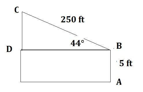 You are holding a kite string in your hand. The angle of elevation from your hand to the kite is 44∘