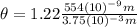 \theta=1.22 \frac{554(10)^{-9} m}{3.75(10)^{-3} m}