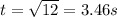 t = \sqrt{12} = 3.46 s