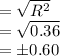 =\sqrt{R^{2}}\\=\sqrt{0.36}\\=\pm0.60