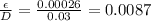 \frac{\epsilon }{D} =\frac{0.00026}{0.03} =0.0087