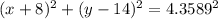 (x+8)^{2}+(y-14)^{2}=4.3589^2