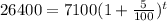 26400=7100(1+\frac{5}{100}) ^{t}