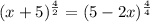(x+5)^{\frac{4}{2}}=(5-2x)^{\frac{4}{4}}