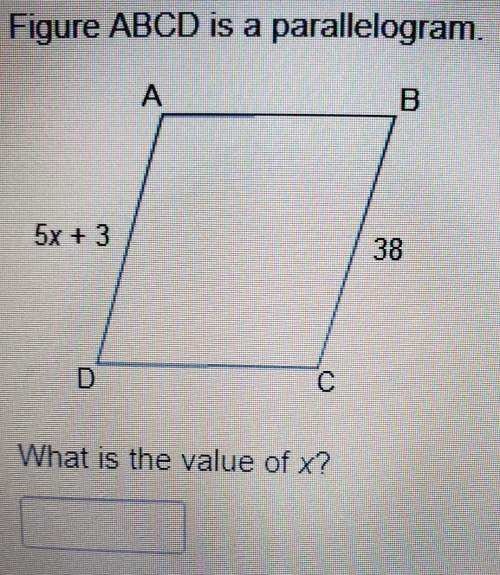 Figure abcd is a parallelogram.5x + 3what is the value of x?
