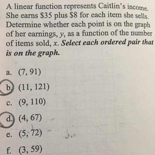 Du 7. a linear function represents caitlin's income. she earns $35 plus $8 for each item