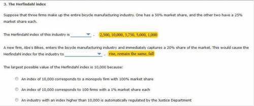3. The Herfindahl index Suppose that three firms make up the entire bicycle manufacturing industry.