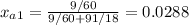 x_{a1}=\frac{9/60}{9/60+91/18} =0.0288\\