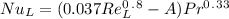 Nu_L = (0.037Re_L^0^.^8 - A)Pr^0^.^3^3