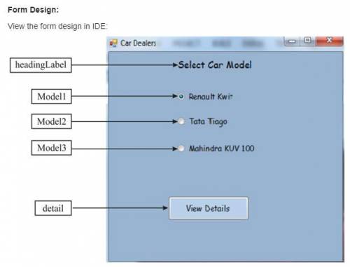 Create a project named CarDealer that contains a Form for an automobile dealer. Include options for