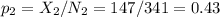 p_2=X_2/N_2=147/341=0.43