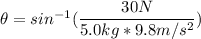 \theta = sin^{-1}( \dfrac{30N}{5.0kg*9.8m/s^2})