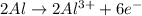 2Al\rightarrow 2Al^{3+}+6e^-