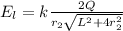 E_l =  k \frac{2Q }{r_2 \sqrt{L^2 + 4r^2_2} }