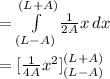 =\int\limits^{(L+A)}_{(L-A)} {\frac{1}{2A}x } \, dx \\\\=[\frac{1}{4A}x^2 ]\limits^{(L+A)}_{(L-A)}