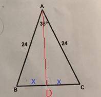 An isosceles triangle ABC has legs of length 24 and a vertex angle that measures 36º . Determine the