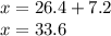 x=26.4+7.2\\x=33.6