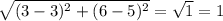 \sqrt{(3-3)^2+(6-5)^2} = \sqrt{1} =1