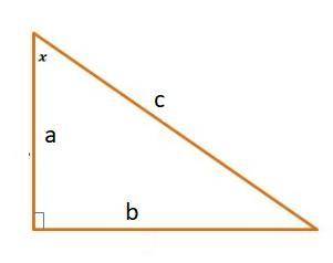 A right triangle has side lengths a, b, and c as shown below. Use these lengths to find cosx, sinx,