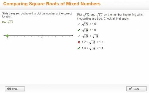 Plot StartRoot 1.5 EndRoot and StartRoot 1.9 EndRoot on the number line to find which inequalities a