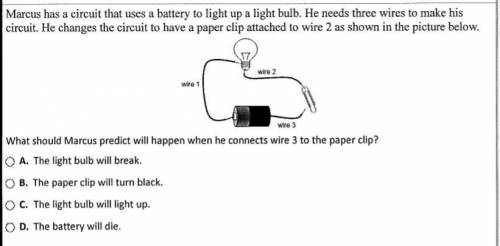 What should Marcus predict will happen when he connects wire 3 to the paper clip?