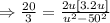 \Rightarrow \frac{20}{3}=\frac{2u[3.2u]}{u^2-50^2}
