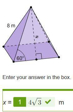 What is the slant height x of the square pyramid? The figure shows a square pyramid. The slant heigh