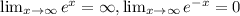 \lim_{x\to \infty}e^{x} = \infty, \lim_{x\to \infty}e^{-x} = 0