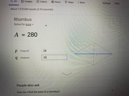 A. A kite in the shape of a rhombus. The diagonals of the rhombus are 20 inches and 28 inches. What