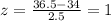 z = \frac{36.5-34}{2.5}=1