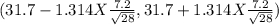 (31.7-1.314 X \frac{7.2}{\sqrt{28} } , 31.7+1.314 X\frac{7.2}{\sqrt{28} } )