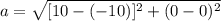 a = \sqrt{[10-(-10)]^{2}+(0-0)^{2}}