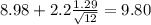 8.98+2.2\frac{1.29}{\sqrt{12}}=9.80