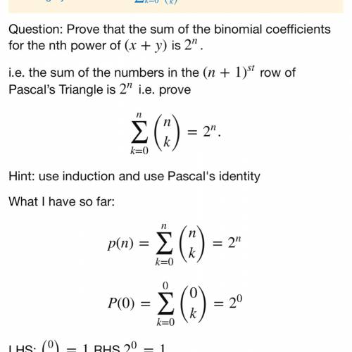 Prove the sum of the coefficients of the binomial theorem is equal to 2^n