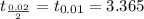 t_{\frac{0.02}{2} } = t_{0.01} =  3.365