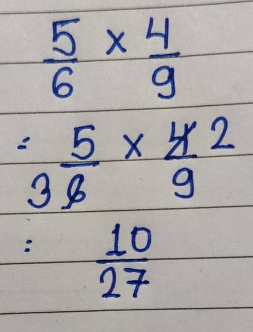 What is the solution of 5/6 x 4/9.