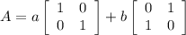 A = a \left[\begin{array}{ccc}1&0\\0&1 \end{array}\right] + b \left[\begin{array}{ccc}0&1\\1&0 \end{array}\right]