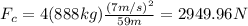 F_c=4(888kg)\frac{(7m/s)^2}{59m}=2949.96N
