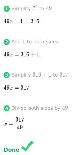 Solve for x to four significant digits 7^2x-1=316