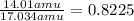 \frac{14.01amu}{17.034amu} = 0.8225