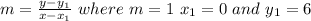 m = \frac{y - y_1}{x - x_1}\ where\ m = 1\ x_1 = 0\ and \ y_1 = 6