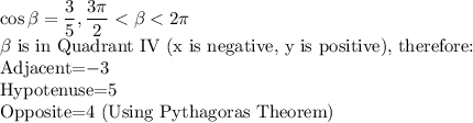 \cos \beta =\dfrac35, \dfrac{3 \pi}{2}