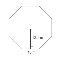 What is the area of the regular octagon with a side length of 10 m and an apothem of 12.1 m? &lt;